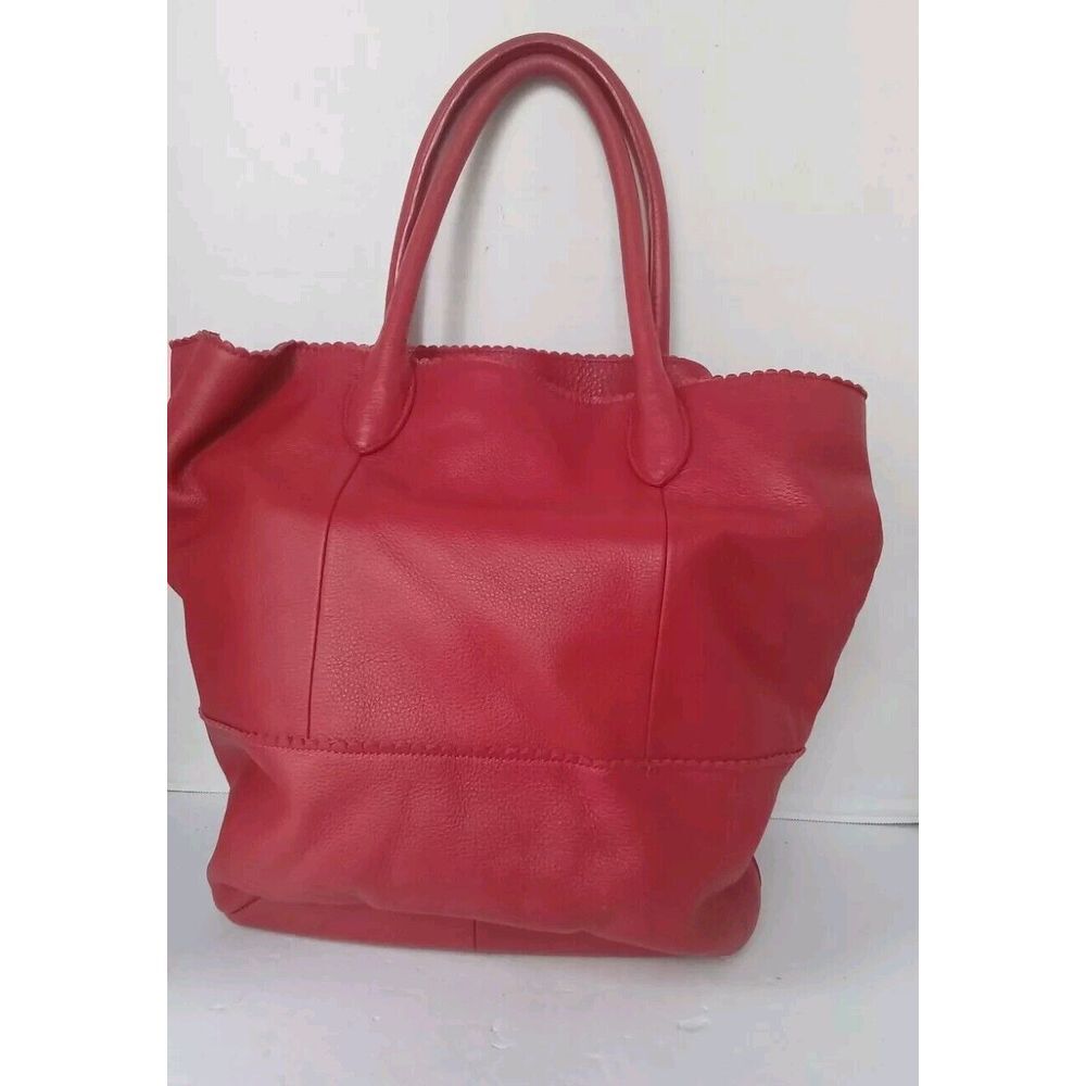 Mango Red Leather Tote Bag Large Casual Shopper Handbag with Double Handles‎